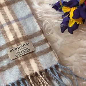 Burberry Sky Blue and Cream Checkered Scarf